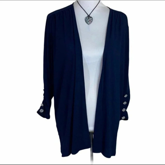 Love Scarlet 2X plus-size Navy with rhinestone‎ buttons open cardigan - Picture 1 of 11